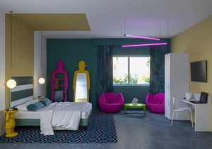 Art. 30624 POP chambre d'h�tel, Mobilier de chambre d'h�tel dans un style moderne et color�