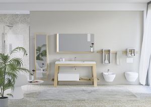 Bath Table 01, Cabinet en cendres pour salle de bains, avec miroir pour peignoirs