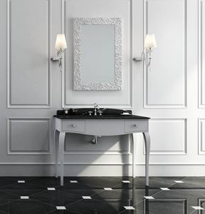Dolce Vita 02, Meubles de salle de bains dans un style classique, blanc mat avec le dessus en marbre noir