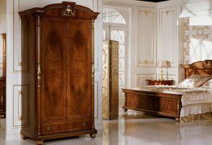 1100A, Cabinet avec 2 portes et 1 tiroir, placage de noyer et frne, pour les chambres de style classique