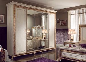 Raffaello armoire avec 5 portes, Luxe armoire classique, laqu blanc perle avec des dcorations d'or