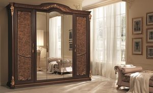Sinfonia grande armoire, Armoire  5 portes, avec miroir et frise de feuilles d'or