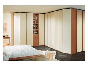 Wardrobe 26, Spacieuse armoire d'angle pour chambre  coucher, des lments visibles, aux portes d'ivoire laqu