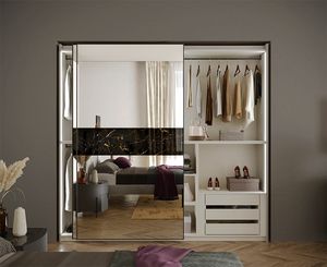 Prestige titanio 1 armoire, Armoire avec portes miroir et inserts en marbre