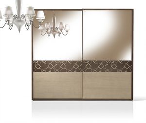 ST 716/S, Armoire avec portes en noyer recouvertes avec miroir