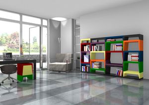Annabelle, Bibliothèque multicolore modulaire en stratifié laqué