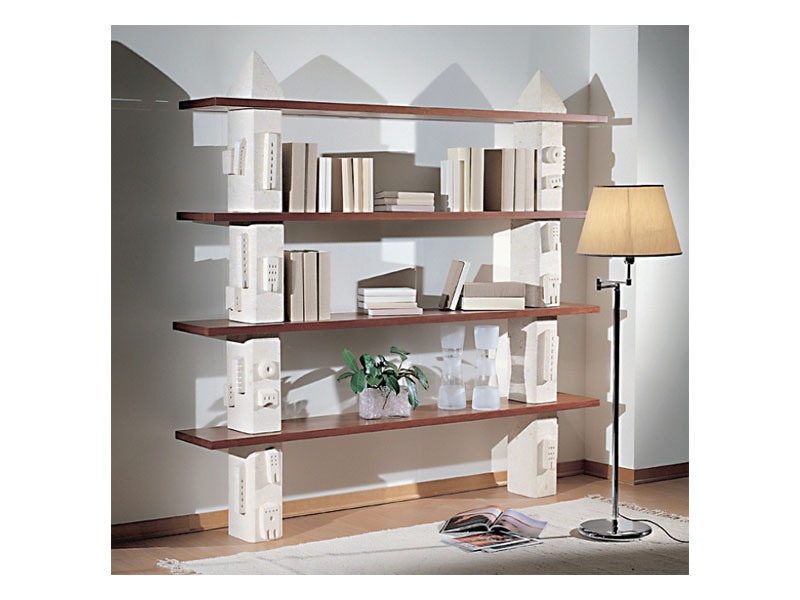Gaia Bookcase, Bibliothèque modulaire en pierre, étagères en verre ou en bois