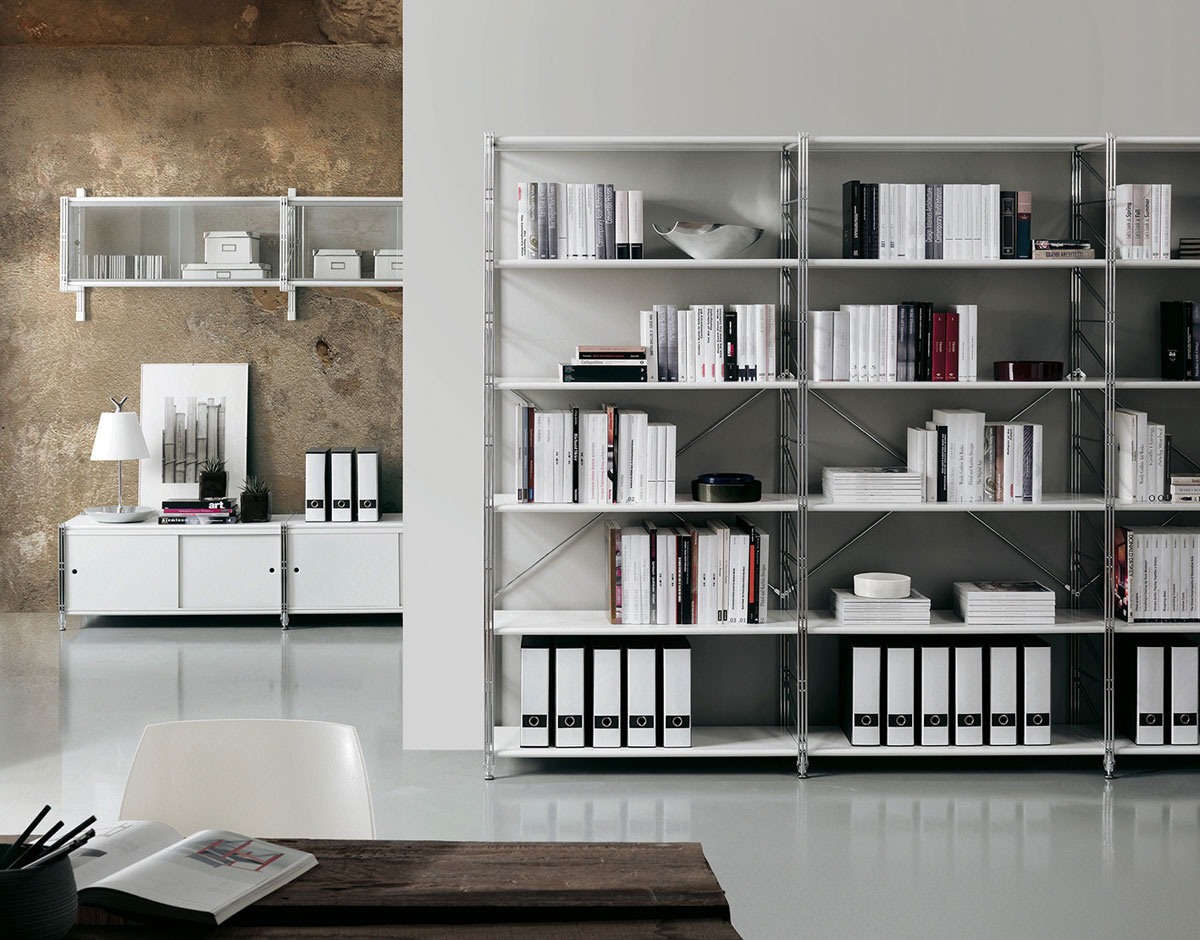 Socrate home-office, Bibliothèque en métal et en verre, différentes finitions
