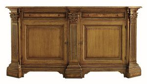 Scansano ME.0470.R, Oak Buffet avec 2 portes et 2 tiroirs avec des incrustations de cendres, des colonnes  chapiteaux corinthiens, dans le style de luxe classique