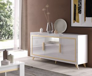 Gold buffet 3 portes, Buffet laqu blanc, avec srigraphie dcorative dore