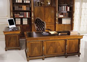 1063, Classique bureau plaqu de luxe, avec 9 tiroirs