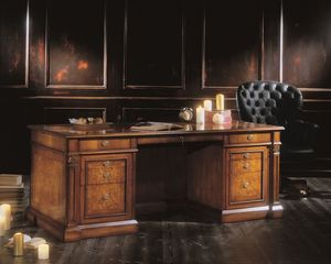 3516, 8 tiroirs bureau, plateau en bois, plaqu en ronce de noyer et frne, pour les environnements de style classique