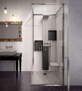 OSMOS STEAM, Hammam douche avec panneau en acier inoxydable peint, avec porte pivotante