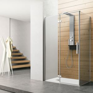 Temps avec porte battante +  fixe, Cabine de douche avec porte  charnire en verre transparent