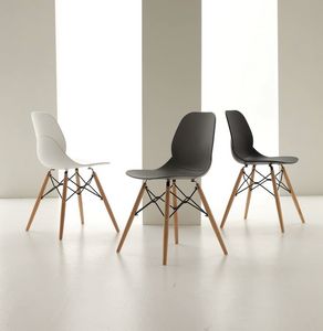Art. 022 Shell Wood, Chaise en polypropylne avec pieds en bois