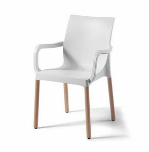 Iris BL, Chaise en technopolymre avec pieds en bois
