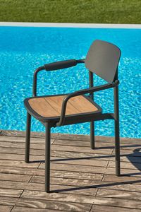 NOA P, Chaise avec accoudoirs, en teck marin et aluminium