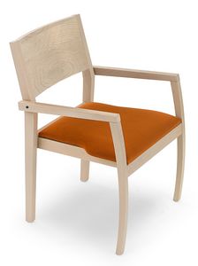 Omega ARMS, Chaise en bois avec accoudoirs, assise rembourre