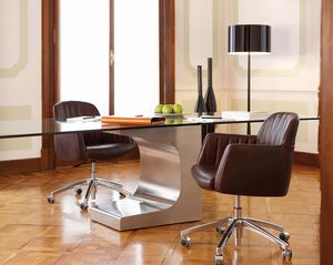Tulip task, Chaise de bureau pivotant, en cuir avec des roues chromes