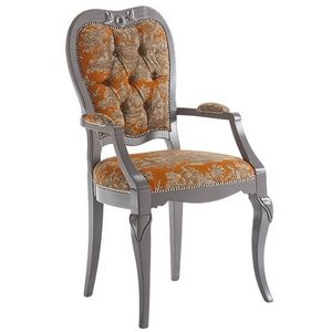 Art. AX109, Chaise en bois de style classique avec accoudoirs rembourrs, assise et dossier