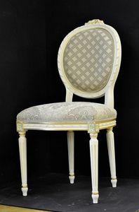 Art. L-792, Chaise avec cadre en bois, assise et dossier rembourrs, recouverts de tissu, agrment de dcorations florales