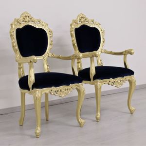 Venezia Tissu dor, Chaise de luxe classique avec des finitions de feuilles d'or et revtement de tissu rouge