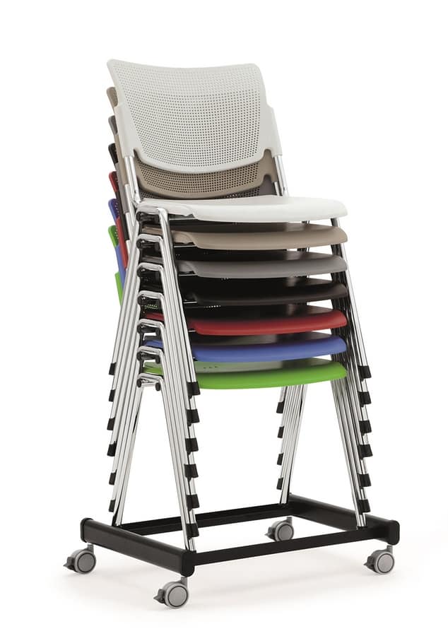 Chaise De Conférence Empilable Avec Tablette - Dossier Maille, Accoudoirs Fixes, Capacité 8000g, Noir - 8