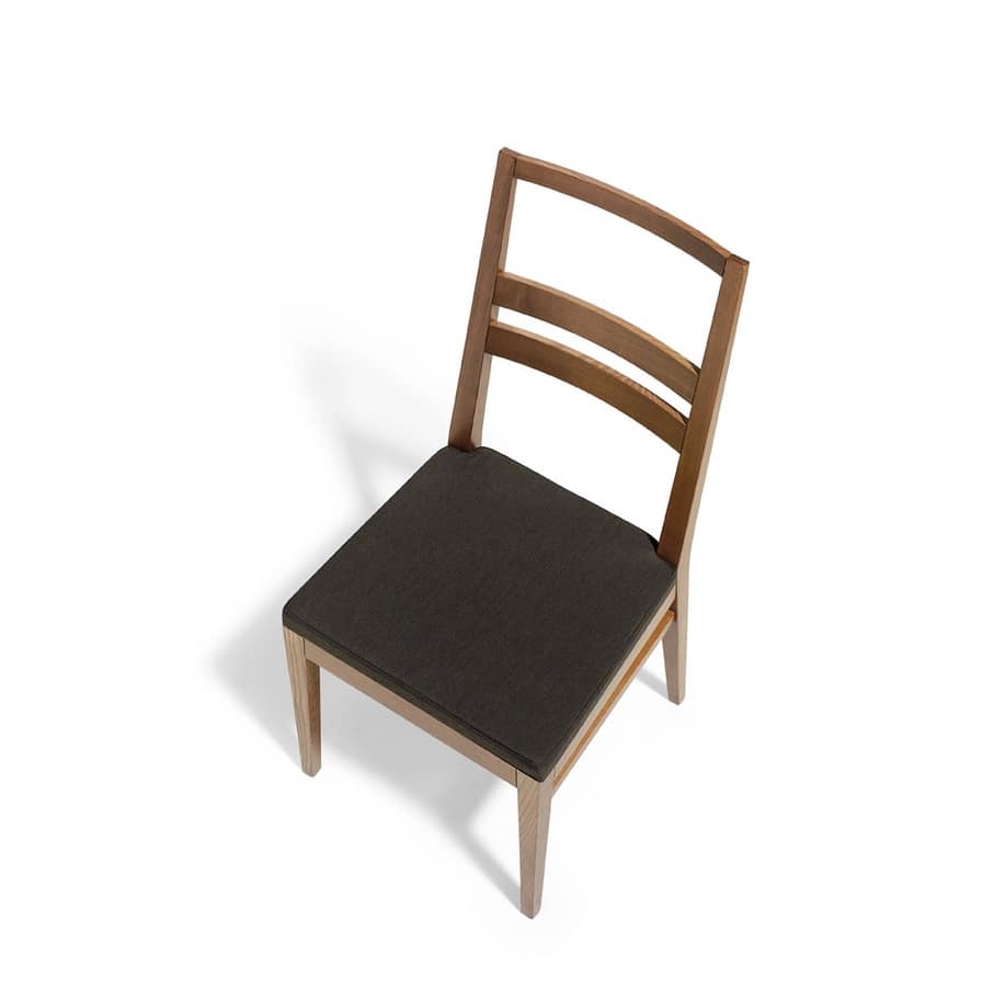 DENISE, Chaise en bois linéaire, assise rembourrée