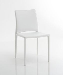 Ginevra, Chaise en cuir blanc, avec un dossier bas, adapt pour la cuisine