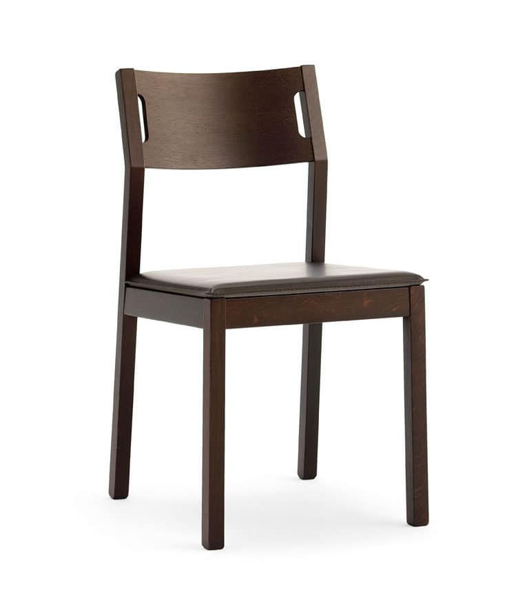 Moijto, Chaise en bois sans accoudoirs, siège en cuir
