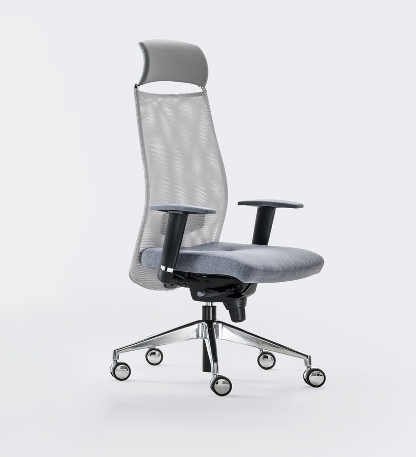 LINK, Chaise de bureau, étirement dossier résille, confortable et personnalisable