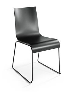 2001 R VS, Chaise empilable en acier chromé, assise en bois