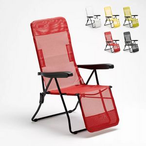 Bain de soleil de plage et de jardin avec accoudoirs et repose-pieds en acier Relax 330, Chaise longue en tissu textilne