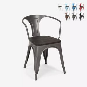 Chaises design industriel en bois et mtal de style Tolix Cuisines de bar Steel Wood Arm SM9006WO, Chaise en mtal, avec assise en bois