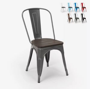 Chaises industrielles en bois et acier Tolix pour cuisine et bar Steel Wood SM9008WO, Chaise de style industriel