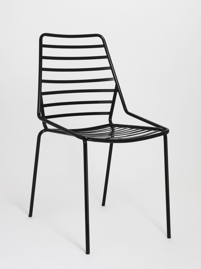 Link, Chaise en métal empilable avec des lignes horizontales dessin
