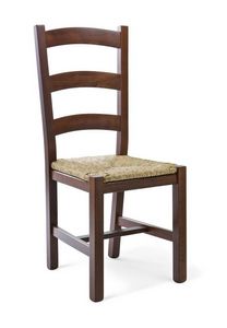 803, Chaise en bois avec assise en paille, dossier  lattes horizontales