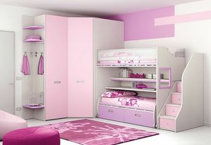 Lit superpos KS 103, Chambre modulable pour enfants avec lit en mezzanine et dressing