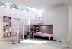 Lit superpos KS 207, Chambre moderne pour enfants avec lit et bureau