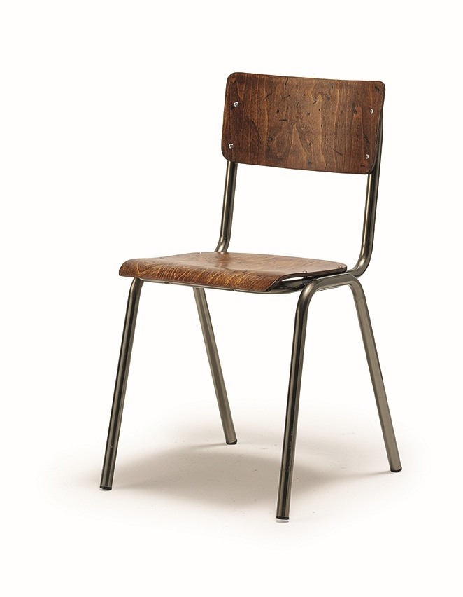 2.06.0, Chaise en métal avec assise et dossier en bois, pour les églises