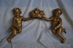 PUTTOES ART. AC 0029, Couple putti avec guirlande, or, sculpté à la main