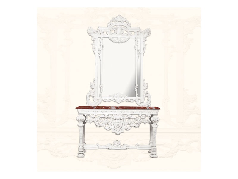 Console art. 226/a, Consolle en bois laqué blanc, plateau en marbre rouge