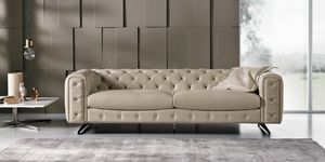 INGRID, Canap 3 places, matelass, cuir Chesterfield