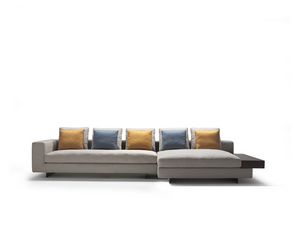Moore, Canap� modulable �l�gant, avec �tag�re lat�rale en bois ou en cuir