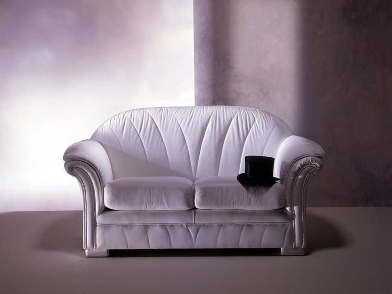 Forma Sofa, Canapé classique, en cuir blanc, pour salon de luxe
