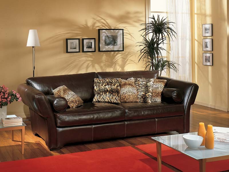 Shine Sofa, Canapé rembourré en cuir marron, pour salon