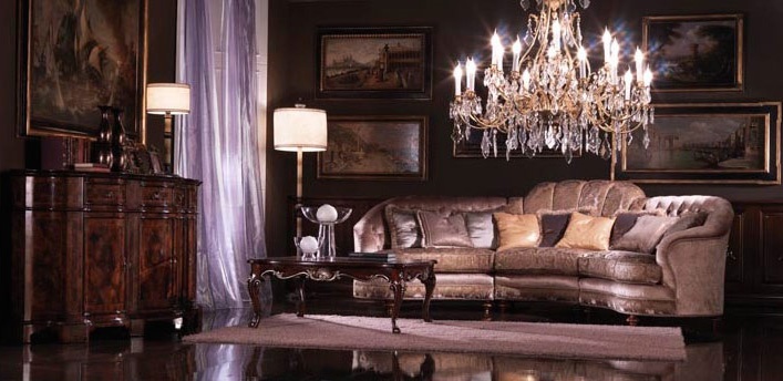Valentina, Canapé d'angle recouvert de soie, style classique de luxe