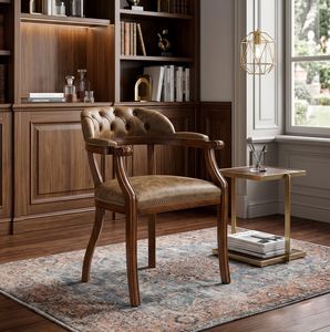 Art. 1479V2/A, Chaise en bois avec accoudoirs, dossier en cuir capitonn�