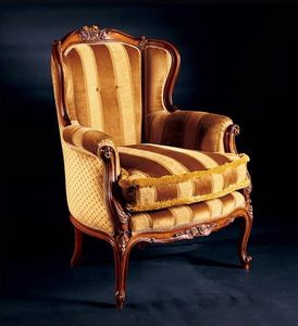 Barocco armchair 779, Fauteuil rembourré en bois marqueté, style antique