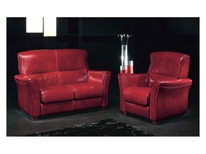 Heritage, Canap deux places avec un fauteuil, recouvert de cuir rouge